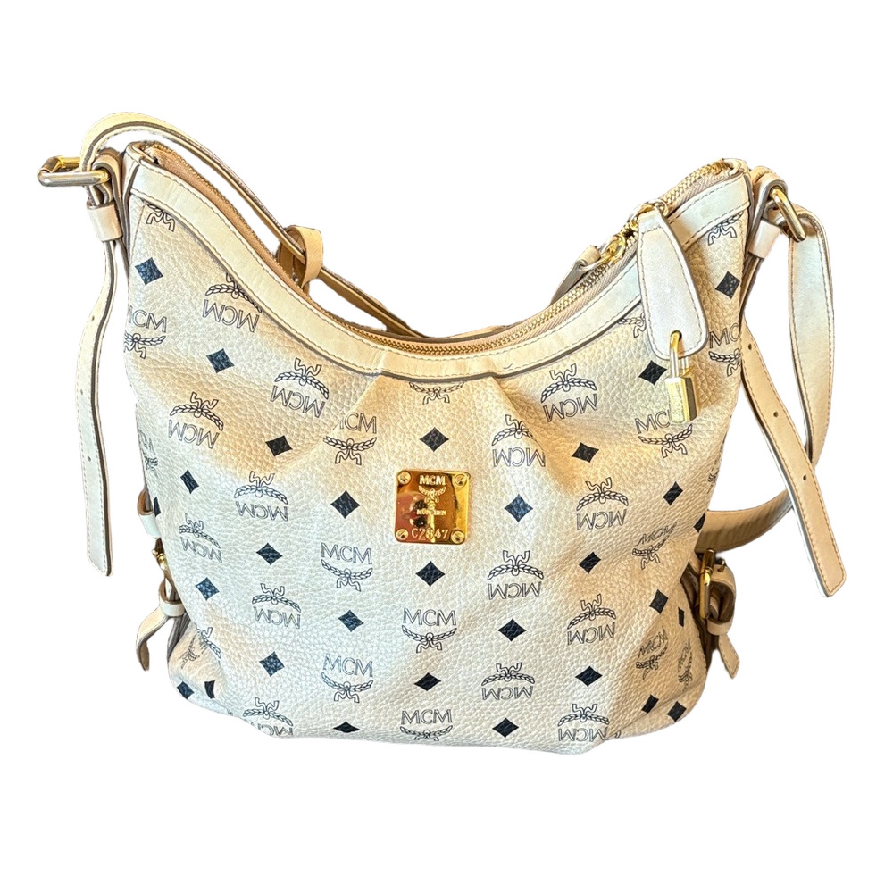 MCM Visetos Cream Shoulder,Hobo Bag -Authenticated